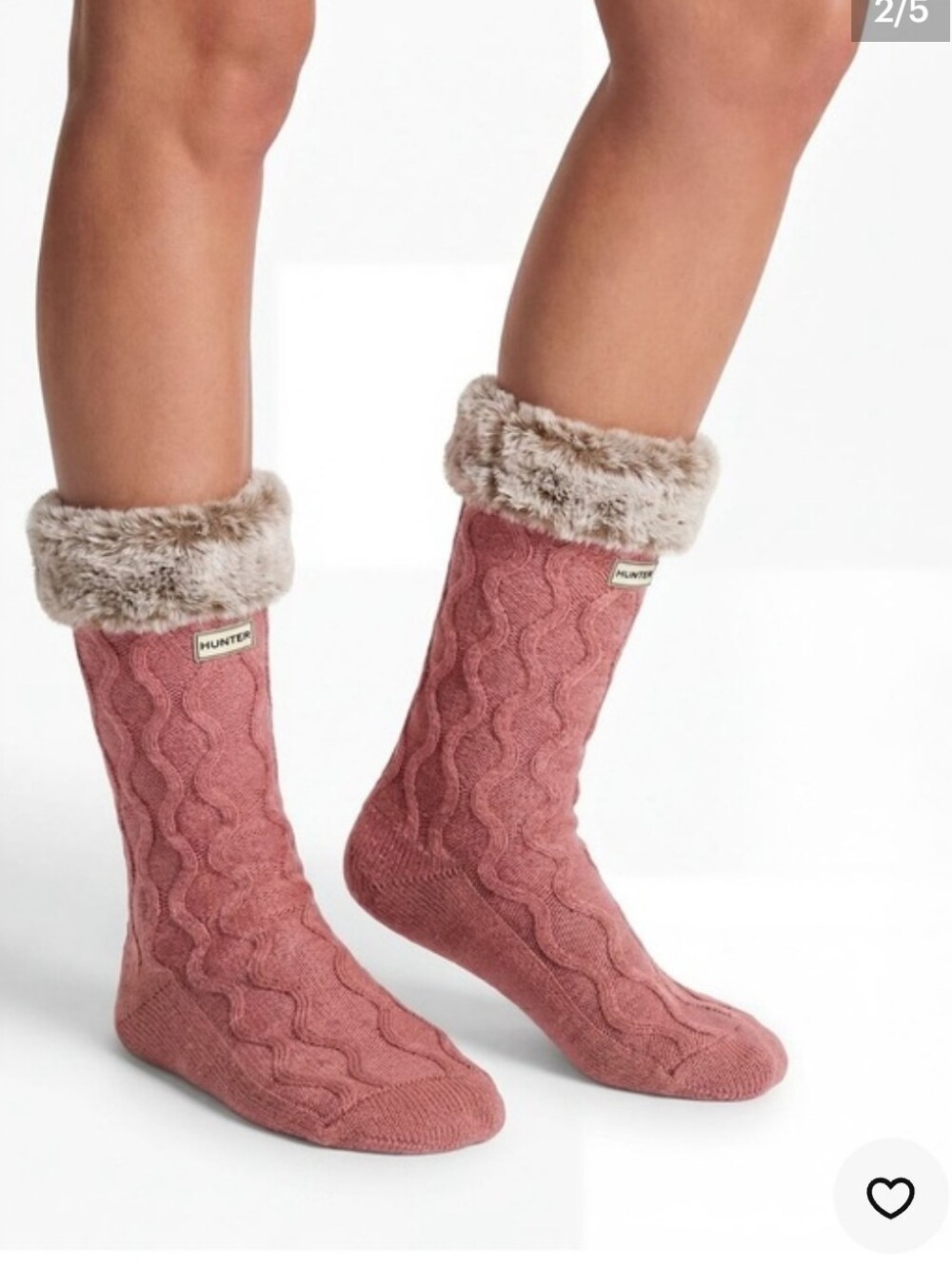 Hunter Grey & Creme Cable-Knit Socks with Light Gray Faux Fur Cuff - Picture 2 of 7